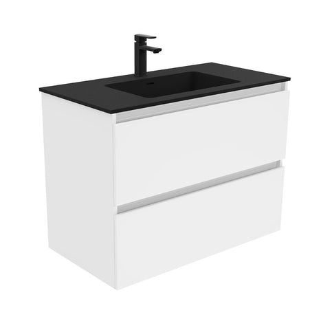 Fienza Montana Solid Surface Quest Wall Hung Cabinet Only 900mm 2 Drawers (1 Taphole) Gloss White MON90Q