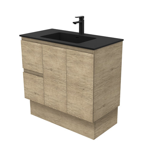 Fienza Montana Solid Surface Edge On Kickboard Cabinet Only 900mm Left Drawers (1 Taphole) Scandi Oak MON90SKL