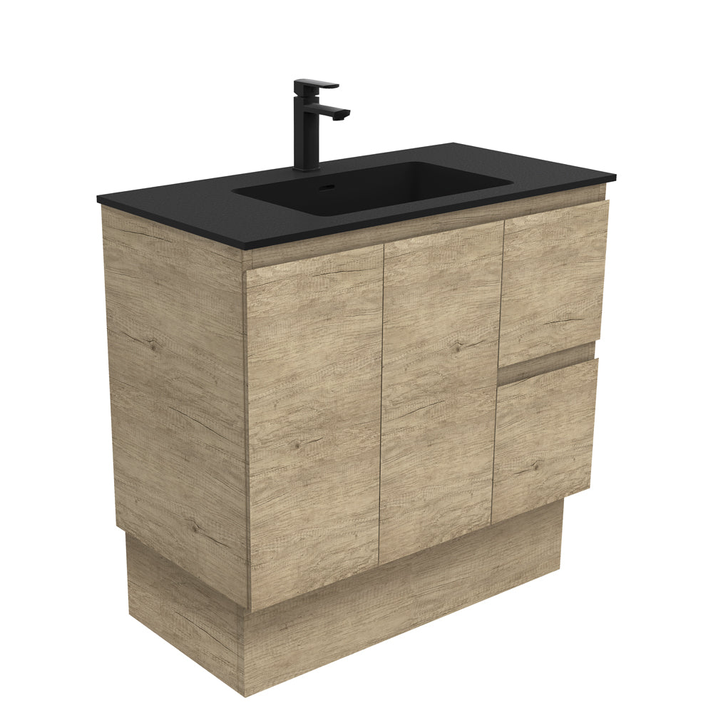 Fienza Montana Solid Surface Edge On Kickboard Cabinet Only 900mm Right Drawers (1 Taphole) Scandi Oak MON90SKR