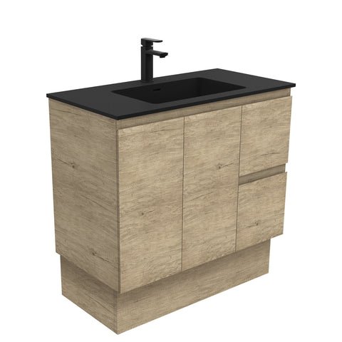Fienza Montana Solid Surface Edge On Kickboard Cabinet Only 900mm Right Drawers (1 Taphole) Scandi Oak MON90SKR