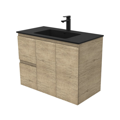 Fienza Montana Solid Surface Edge Wall Hung Cabinet Only 900mm Left Drawers (1 Taphole) Scandi Oak MON90SL