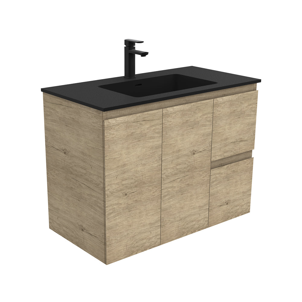 Fienza Montana Solid Surface Edge Wall Hung Cabinet Only 900mm Right Drawers (1 Taphole) Scandi Oak MON90SR
