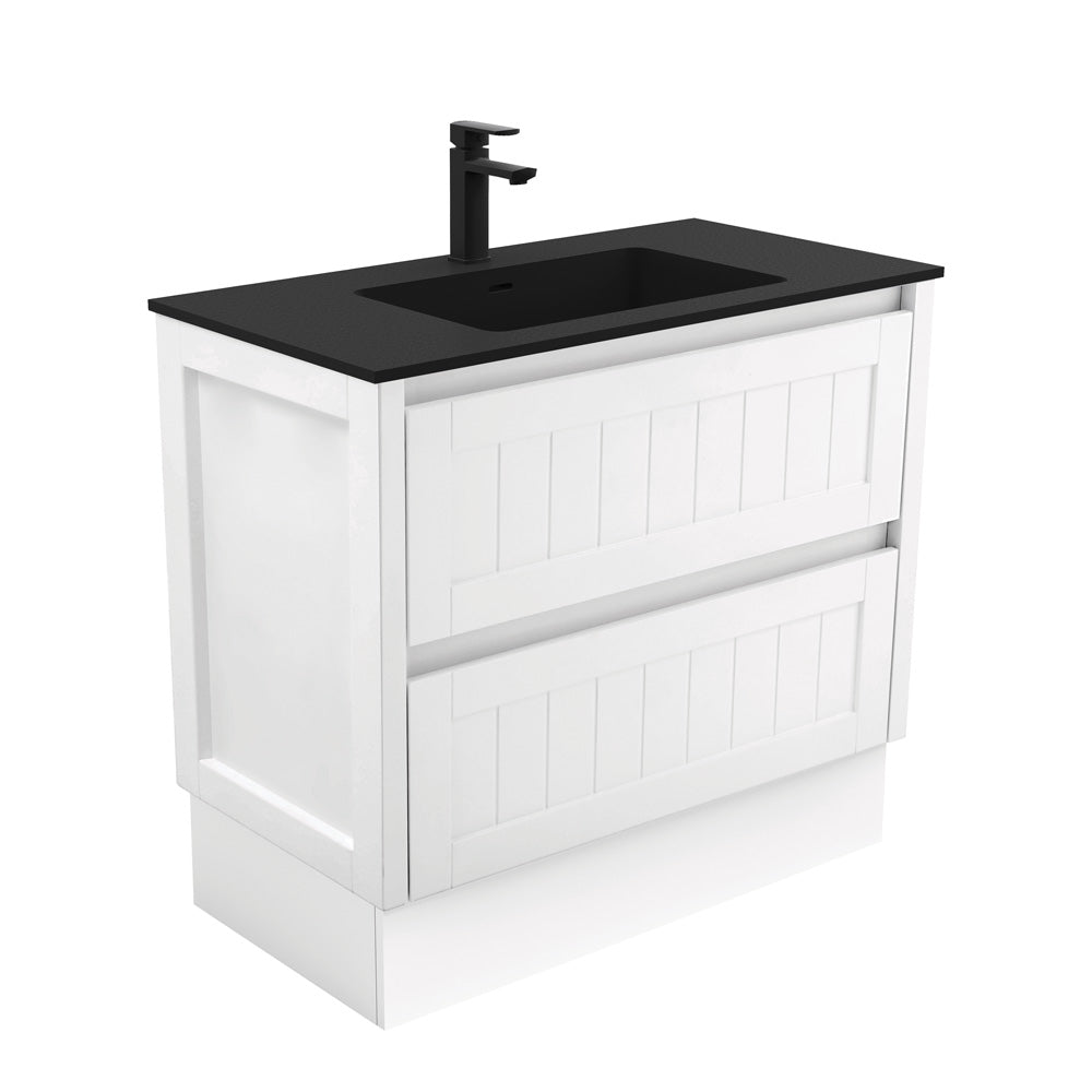 Fienza Montana Solid Surface Hampton On Kickboard Cabinet Only 900mm (1 Taphole) Gloss White MON90TK