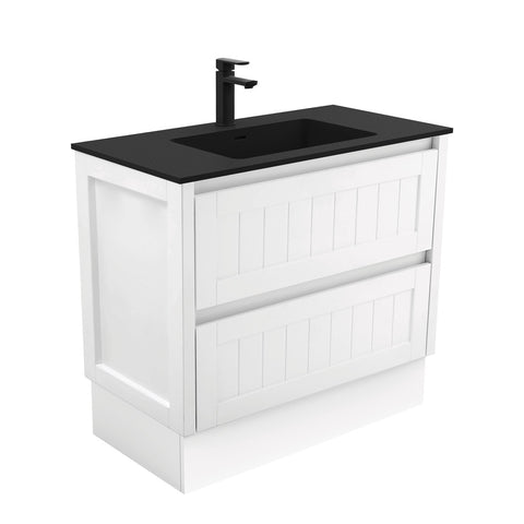 Fienza Montana Solid Surface Hampton On Kickboard Cabinet Only 900mm (1 Taphole) Gloss White MON90TK