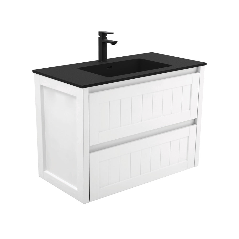 Fienza Montana Solid Surface Hampton Wall Hung Cabinet Only 900mm (1 Taphole) Gloss White MON90T