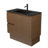 Fienza Montana Solid Surface On Kickboard Cabinet Only 900mm Left Drawers (1 Taphole) Walnut MON90WAKL
