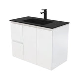 Fienza Montana Solid Surface Fingerpull Wall Hung Cabinet Only 900mm Left Drawers (1 Taphole) Satin White MON90ZL