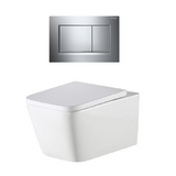 Oliveri Munich Toilet Suite Wall Hung w/ Chrome Flush Plate Square Buttons White MU503SQPPCR