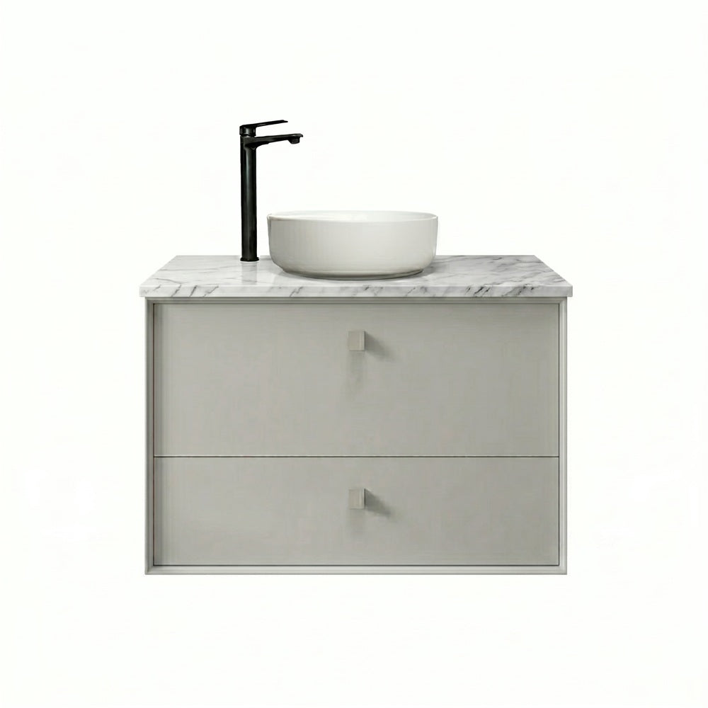 Otti Boston Wall Hung Vanity 600mm Light Grey / Natural Carrara Marble Top BS600LGSTUD-NCA