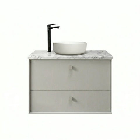 Otti Boston Wall Hung Vanity 600mm Light Grey / Natural Carrara Marble Top BS600LGSTUD-NCA