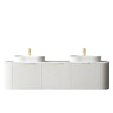 Otti Bondi Wall Hung Curve Vanity 1800mm Fluted Satin White w/ Natural Carrara Marble Top BO1800WST-NCA
