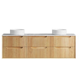 Otti Byron Wall Hung Vanity Fluted 1800mm Woodland Oak w/ Undermount Woodland Carrara Marble Top & Basin BYW1800LSTUD-NCA-UB