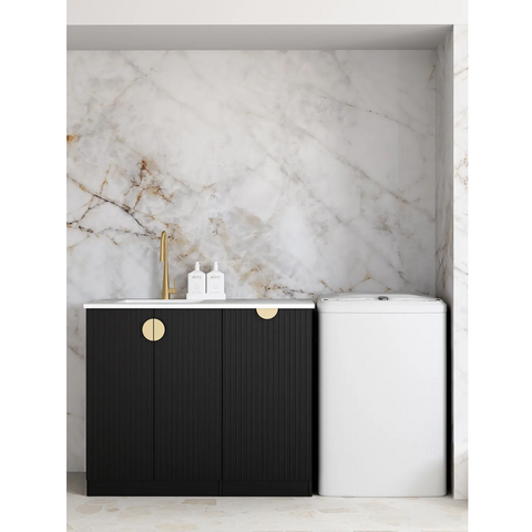 Otti Marlo Laundry Cabinet 1060mm Black / Cloudy Carrara Top LA-1060-MA-CA