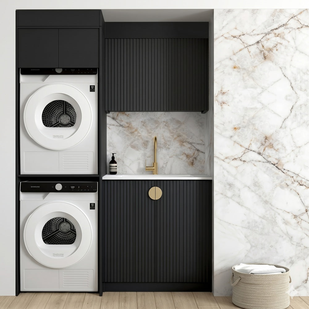 Otti Marlo Laundry Kit 1305C Black / Natural Carrara Marble Top LA-1305C-MA-NCA