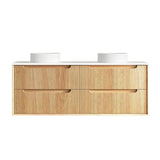 Otti Byron Wall Hung Vanity Fluted 1500mm Woodland Oak w/ Matte White Top BYW1500LSTUD-MW