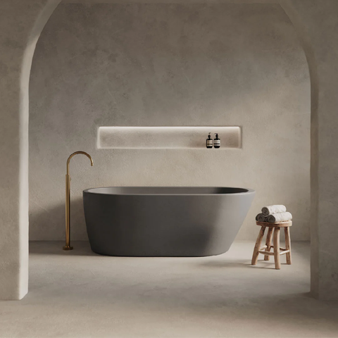 Nood Co Juno Freestanding Concrete Bathtub 1690mm Mid-Tone-Gray JU1-5-0-MG