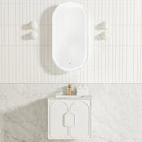 Otti Laguna Mk II Wall Hung Vanity 600mm Matte White w/ Undermount Natural Carrara Marble Top & Basin LGM600WSTUD-NCA-UB