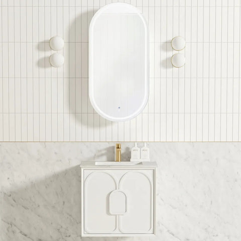 Otti Laguna Mk II Wall Hung Vanity 600mm Matte White w/ Undermount Natural Carrara Marble Top & Basin LGM600WSTUD-NCA-UB