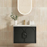 Otti Laguna Mk II Wall Hung Vanity 750mm Black Oak w/ Undermount Natural Carrara Marble Top & Basin LGM750BSTUD-NCA-UB