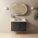 Otti Laguna Mk II Wall Hung Vanity 900mm Black Oak w/ Undermount Natural Carrara Marble Top & Basin LGM900BSTUD-NCA-UB