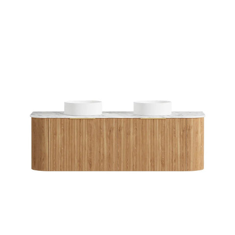 Otti Bondi Curve Wall Hung Vanity 1500mm Fluted Woodland Oak w/ Cloudy Carrara Top BOW1500LST-CA