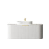 Otti Bondi Wall Hung Curve Vanity 1200mm Fluted Satin White w/ Natural Carrara Marble Top BO1200WST-NCA
