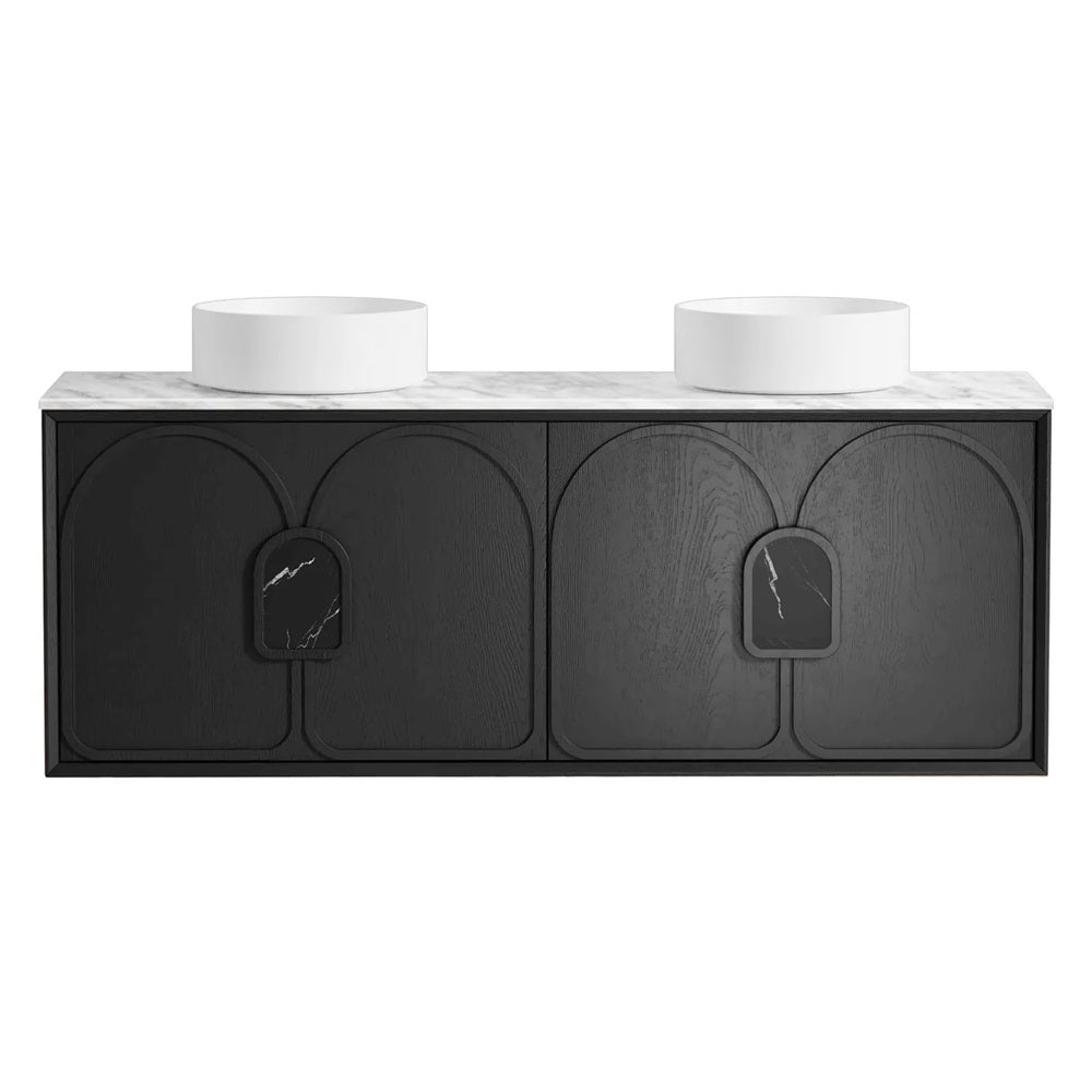 Otti Laguna Mk II Wall Hung Vanity 1500mm Black Oak w/ Natural Carrara Marble Top LGM1500BSTUD-NCA