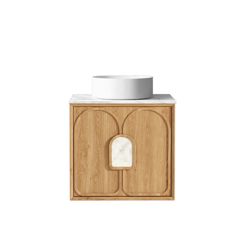 Otti Laguna Mk II Wall Hung Vanity 600mm Natural Woodland Oak w/ Natural Carrara Marble Top LGM600NSTUD-NCA