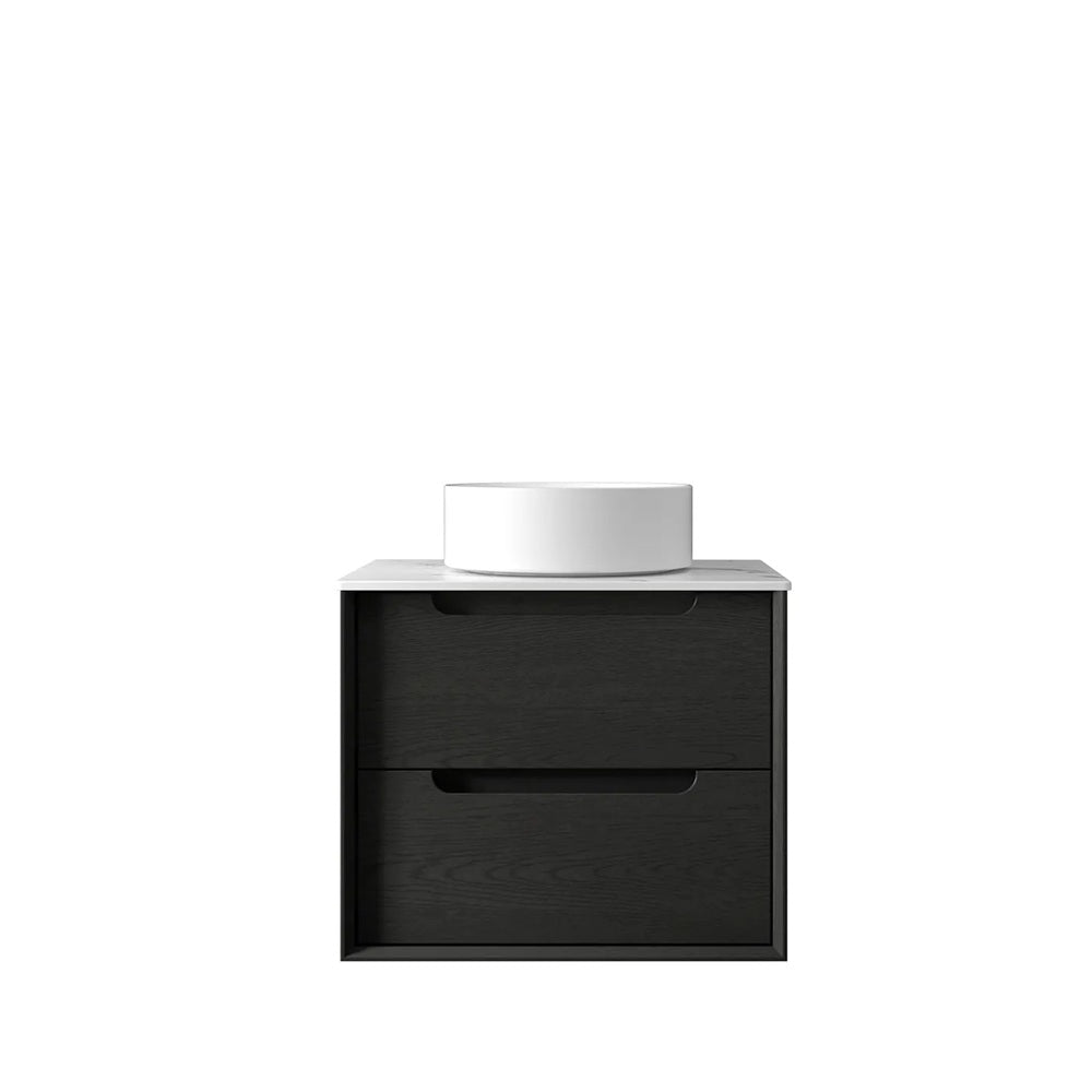Otti Byron Wall Hung Vanity 600mm (12 O'Clock Taphole) Black Oak / Mont Blanc Top BY600BST-CA-12TH