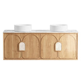 Otti Laguna Mk II Wall Hung Vanity 1500mm Natural Woodland Oak w/ Natural Carrara Marble Top LGM1500NSTUD-NCA
