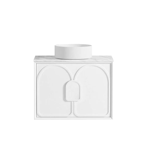 Otti Laguna Mk II Wall Hung Vanity 750mm Matte White w/ Cloudy Carrara Top LGM750WSTUD-CA