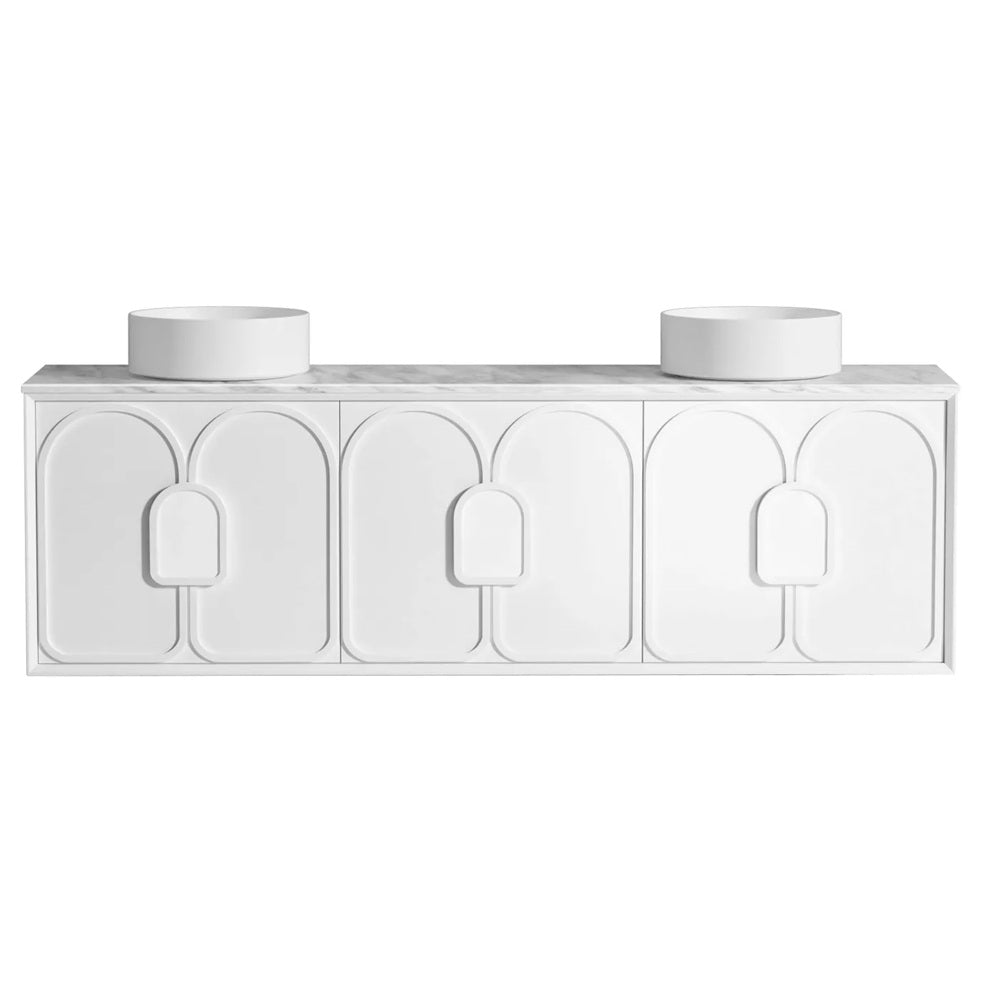 Otti Laguna Mk II Wall Hung Vanity 1800mm Matte White w/ Cloudy Carrara Top LGM1800WSTUD-CA