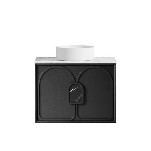 Otti Laguna Mk II Wall Hung Vanity 750mm Black Oak w/ Cloudy Carrara Top LGM750BSTUD-CA