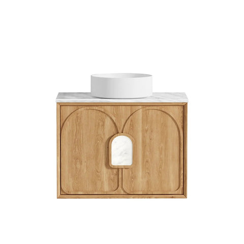 Otti Laguna Mk II Wall Hung Vanity 750mm Natural Woodland Oak w/ Natural Carrara Marble Top LGM750NSTUD-NCA