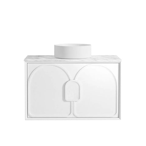 Otti Laguna Mk II Wall Hung Vanity 900mm Matte White w/ Cloudy Carrara Top LGM900WSTUD-CA