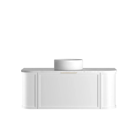 Otti Hampshire Wall Hung Curve Vanity 1200mm Satin White w/ Natural Carrara Marble Top BOH1200WST-NCA