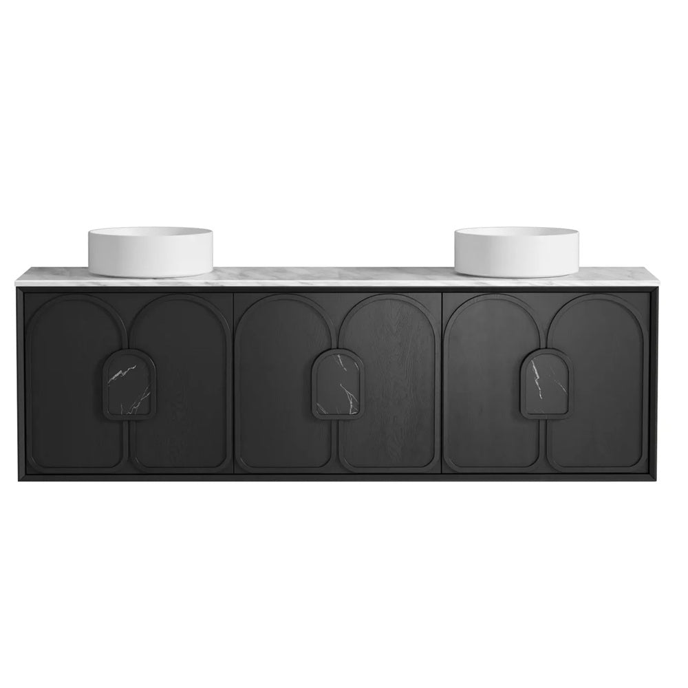 Otti Laguna Mk II Wall Hung Vanity 1800mm Black Oak w/ Cloudy Carrara Top LGM1800BSTUD-CA