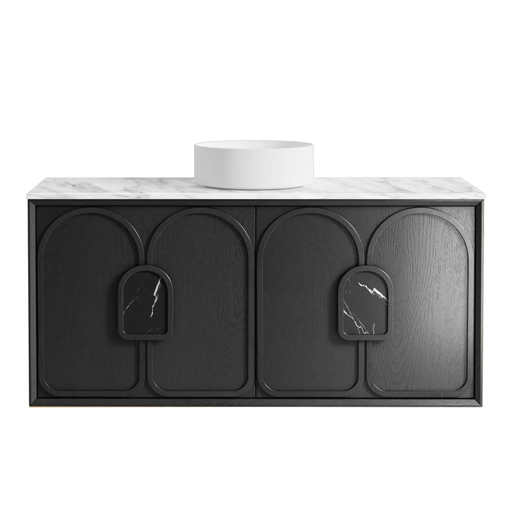 Otti Laguna Mk II Wall Hung Vanity 1200mm Black Oak w/ Cloudy Carrara Top LGM1200BSTUD-CA