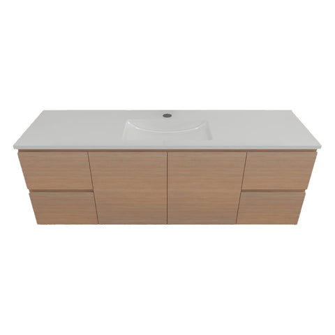 Timberline Nevada Vanity 1500mm Centre Bowl Alpha Top Wall Hung Tassie Oak NEVV1500CAPHW-TO