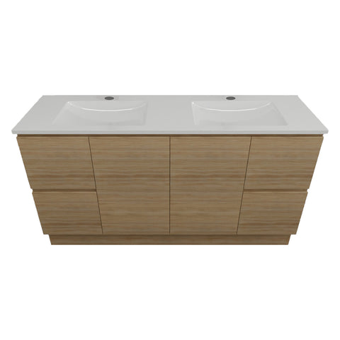 Timberline Nevada Vanity 1500mm Double Bowl Alpha Top Floor standing Prime Oak NEVV1500DAPHF-PO