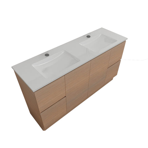 Timberline Nevada Vanity 1500mm Double Bowl Alpha Top Floor standing Tassie Oak NEVV1500DAPHF-TO