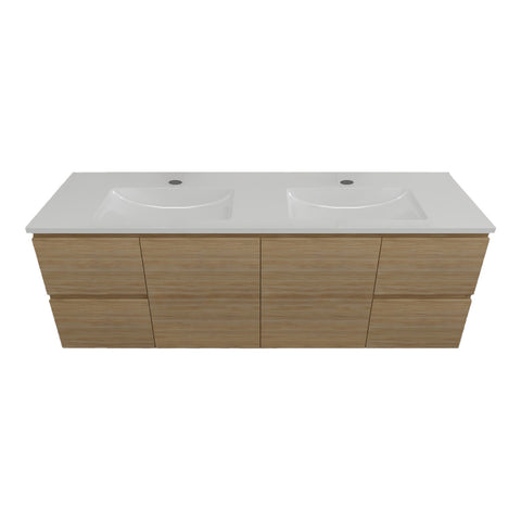 Timberline Nevada Vanity 1500mm Double Bowl Alpha Top Wall Hung Prime Oak NEVV1500DAPHW-PO