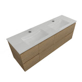 Timberline Nevada Vanity 1500mm Double Bowl Alpha Top Wall Hung Prime Oak NEVV1500DAPHW-PO