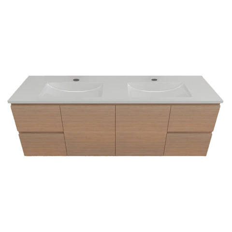 Timberline Nevada Vanity 1500mm Double Bowl Alpha Top Wall Hung Tassie Oak NEVV1500DAPHW-TO