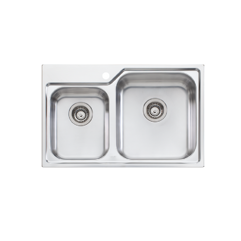 Oliveri Nu-Petite 1 & 3/4 Bowl Sink 775mm (Right Hand Bowl) Topmount Stainless Steel NP616