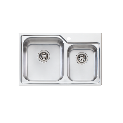 Oliveri Nu-Petite 1 & 3/4 Bowl Sink 775mm (Left Hand Bowl) Topmount Stainless Steel NP615