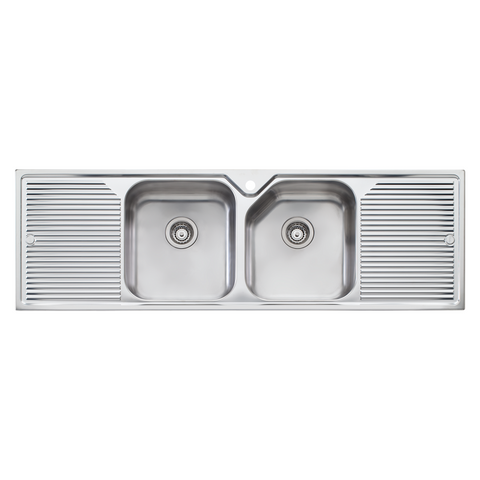 Oliveri Nu-Petite Double Bowl Sink & Double Drainer 1150mm Topmount Stainless Steel NP653