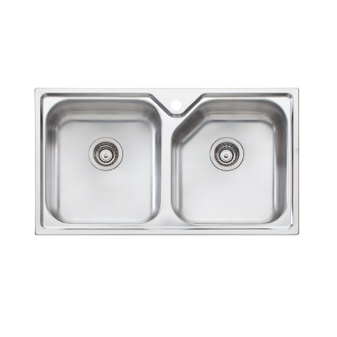 Oliveri Nu-Petite Double Bowl Sink 875mm Topmount Stainless Steel NP663