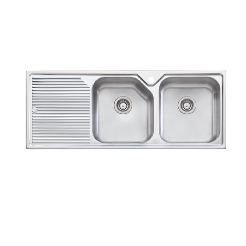 Oliveri Nu-Petite Double Bowl Sink & Drainer 1250mm (Right Hand Bowl) Topmount Stainless Steel NP672