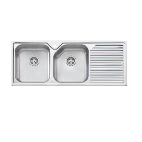 Oliveri Nu-Petite Double Bowl Sink & Drainer 1250mm (Left Hand Bowl) Topmount Stainless Steel NP671